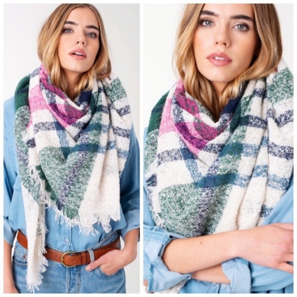 Ivory plaid blanket scarf